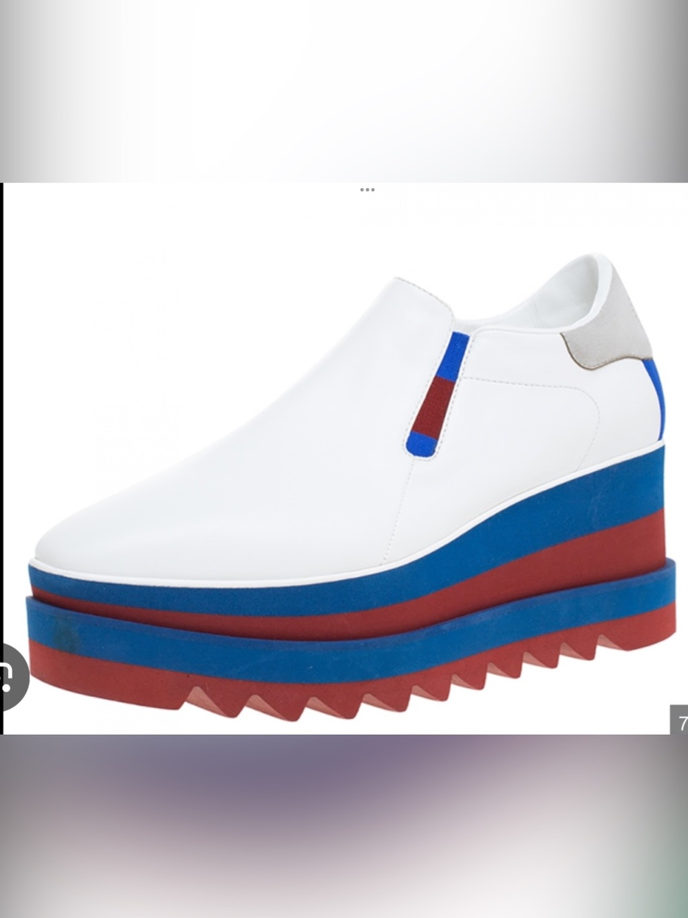 Stella McCartney Elyse White Platform Slip-On Sneakers with Blue & Red Accents